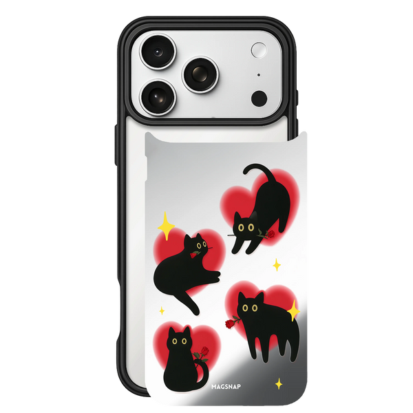 Black Cat Hearts – iPhone 17 Black Case split view