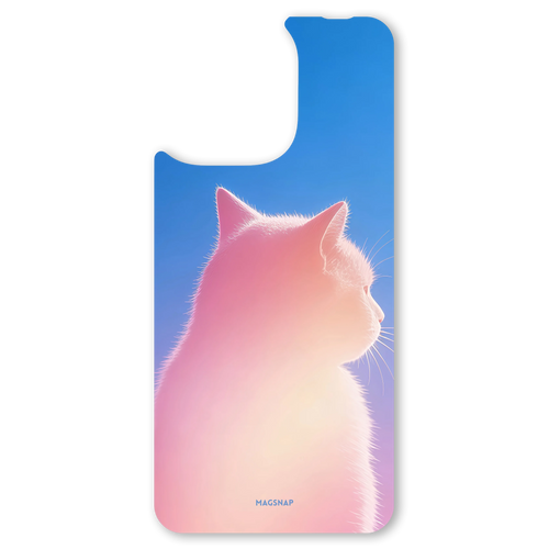 The Cat Sweetheart interchangeable magnetic backplate is displayed on an iPhone 15.
