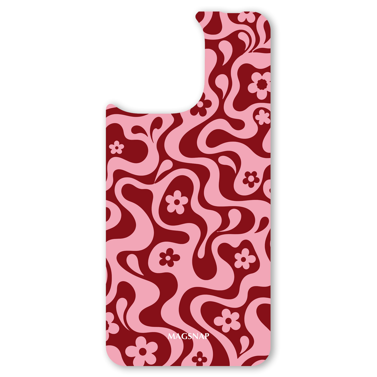 The Cherry Crush interchangeable magnetic backplate is displayed on an iPhone 15.