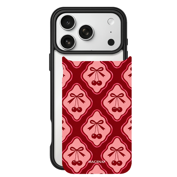 Cherry Ribbon – iPhone 17 Black Case split view