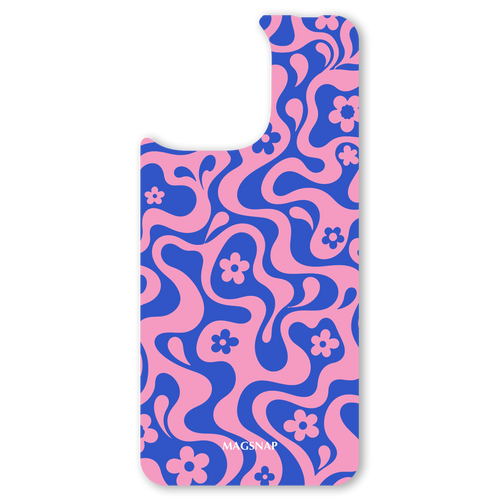 The Cobalt Pop interchangeable magnetic backplate is displayed on an iPhone 15.