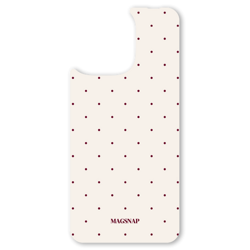 The Creme Cherry Dot interchangeable magnetic backplate is displayed on an iPhone 15.