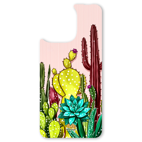 The Desert Bloom Oasis interchangeable magnetic backplate is displayed on an iPhone 15.