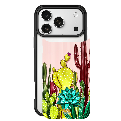 Desert Bloom Oasis – iPhone 17 Black Case split view