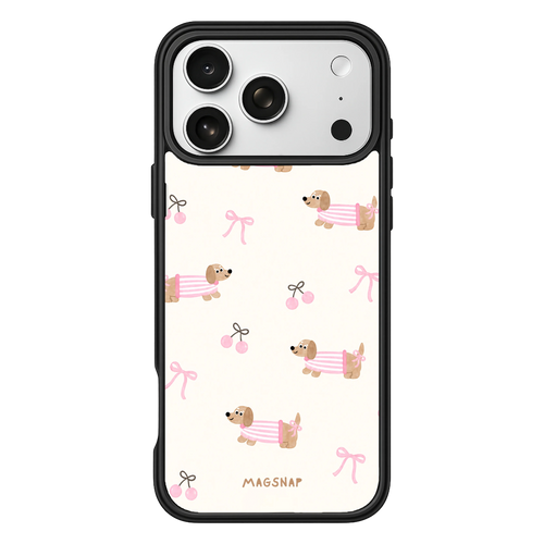 Doxie in Pink – iPhone 17 Black Case display view
