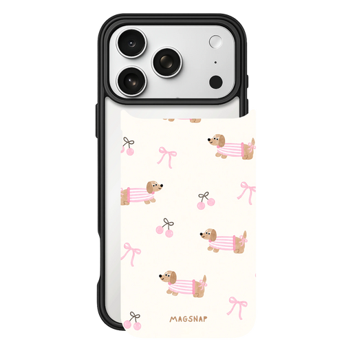 Doxie in Pink – iPhone 17 Black Case split view