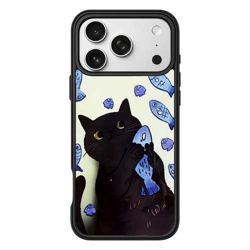 Fish Lover Cat – iPhone 17 Black Case display view
