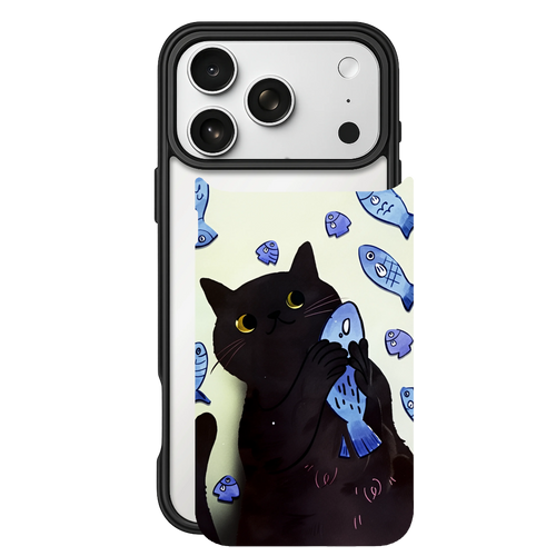 Fish Lover Cat – iPhone 17 Black Case split view