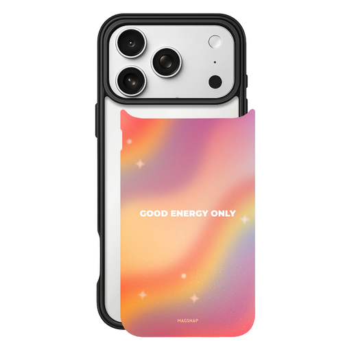 GOOD ENERGY ONLY – iPhone 17 Black Case split view