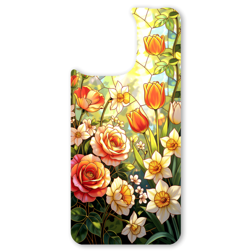 The Glassworks Garden interchangeable magnetic backplate is displayed on an iPhone 15.