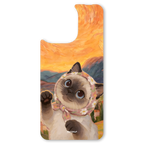The Golden Hour Cat interchangeable magnetic backplate is displayed on an iPhone 15.