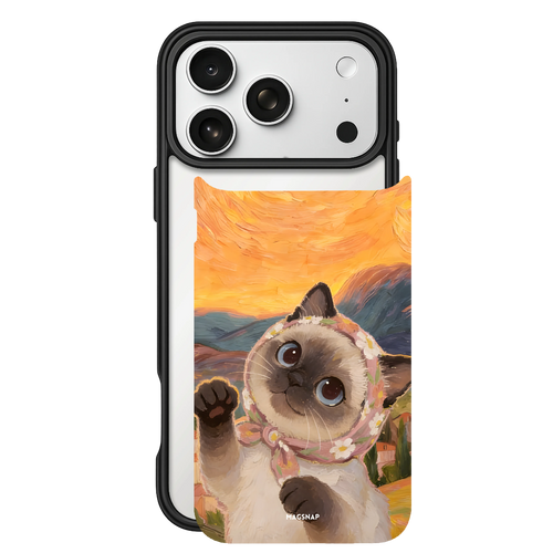 Golden Hour Cat – iPhone 17 Black Case split view