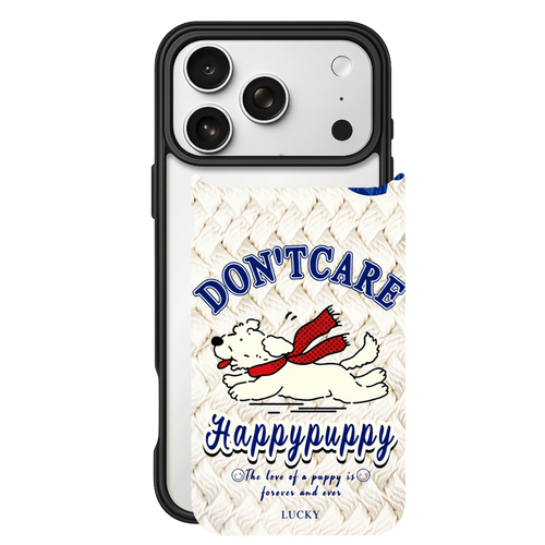 Happy Puppy Forever – iPhone 17 Black Case split view