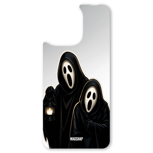 The Haunted Lanterns (Mirror) interchangeable magnetic backplate is displayed on an iPhone 15.