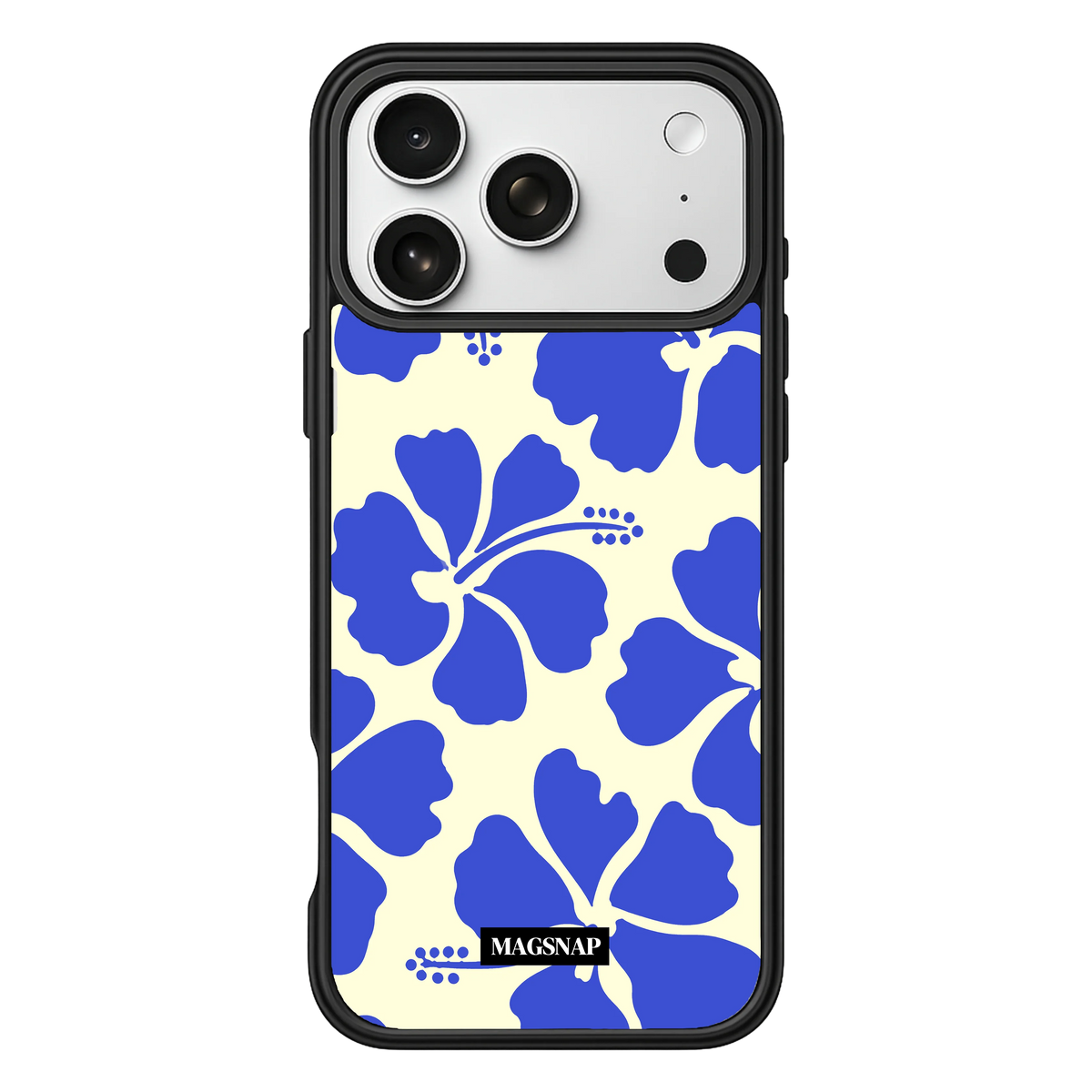 Hibiscus Bloom (Vanilla Blue) – iPhone 17 Black Case display view