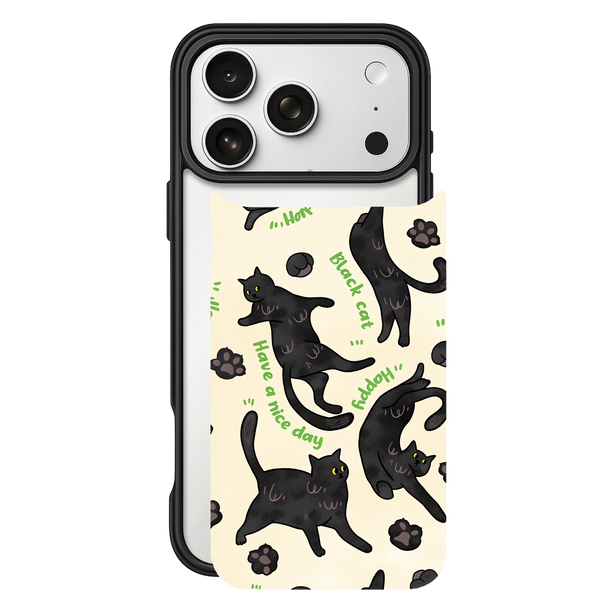 Lucky Black Cat – iPhone 17 Black Case split view
