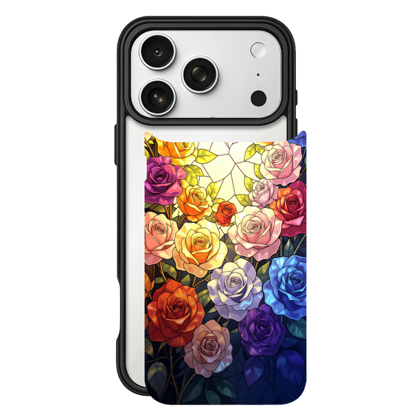 Mosaic Rose – iPhone 17 Black Case split view