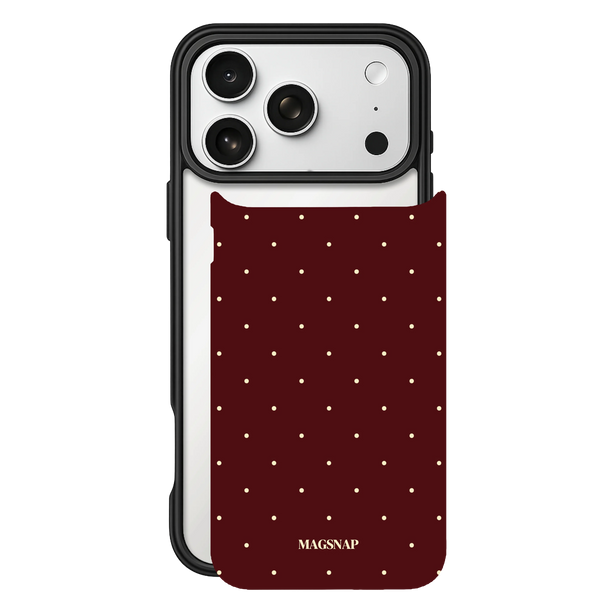 Wine & Cream Dot – iPhone 17 Black Case split view