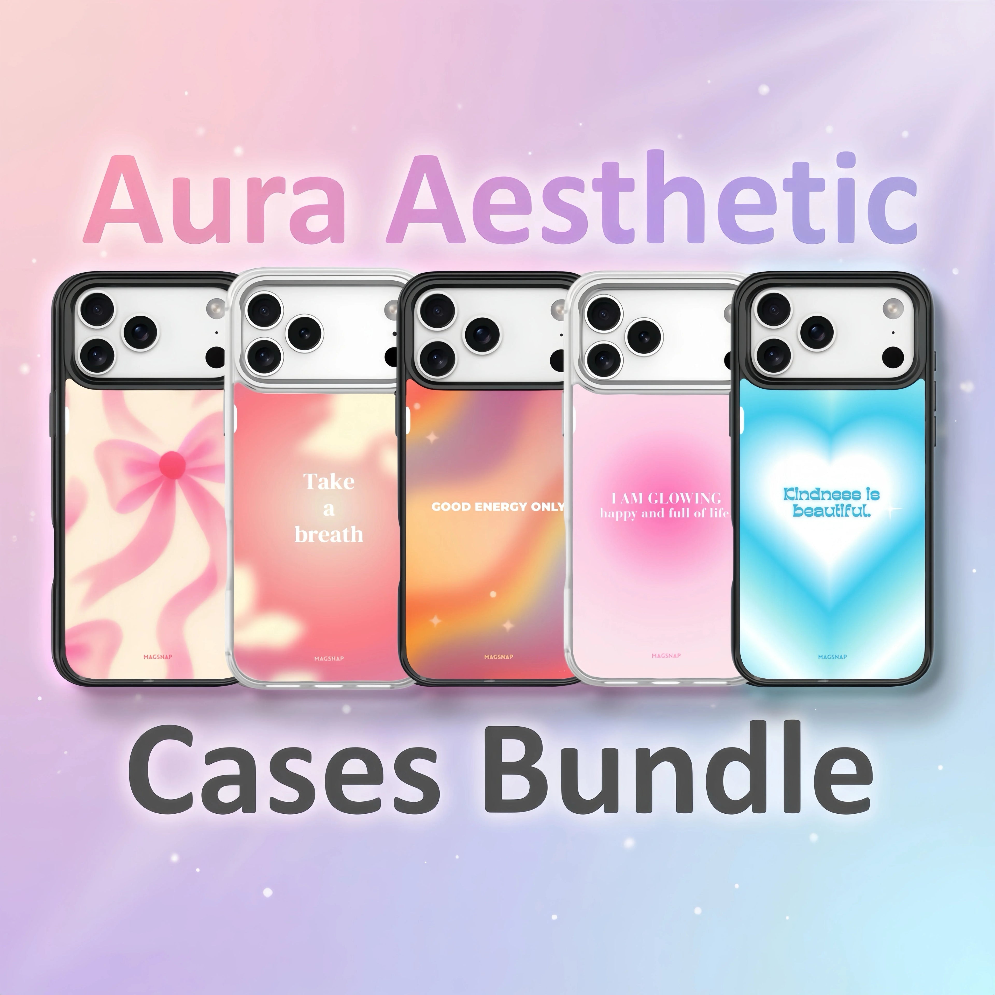 MagSnap magnetic phone case bundle with pastel aura gradient backplates