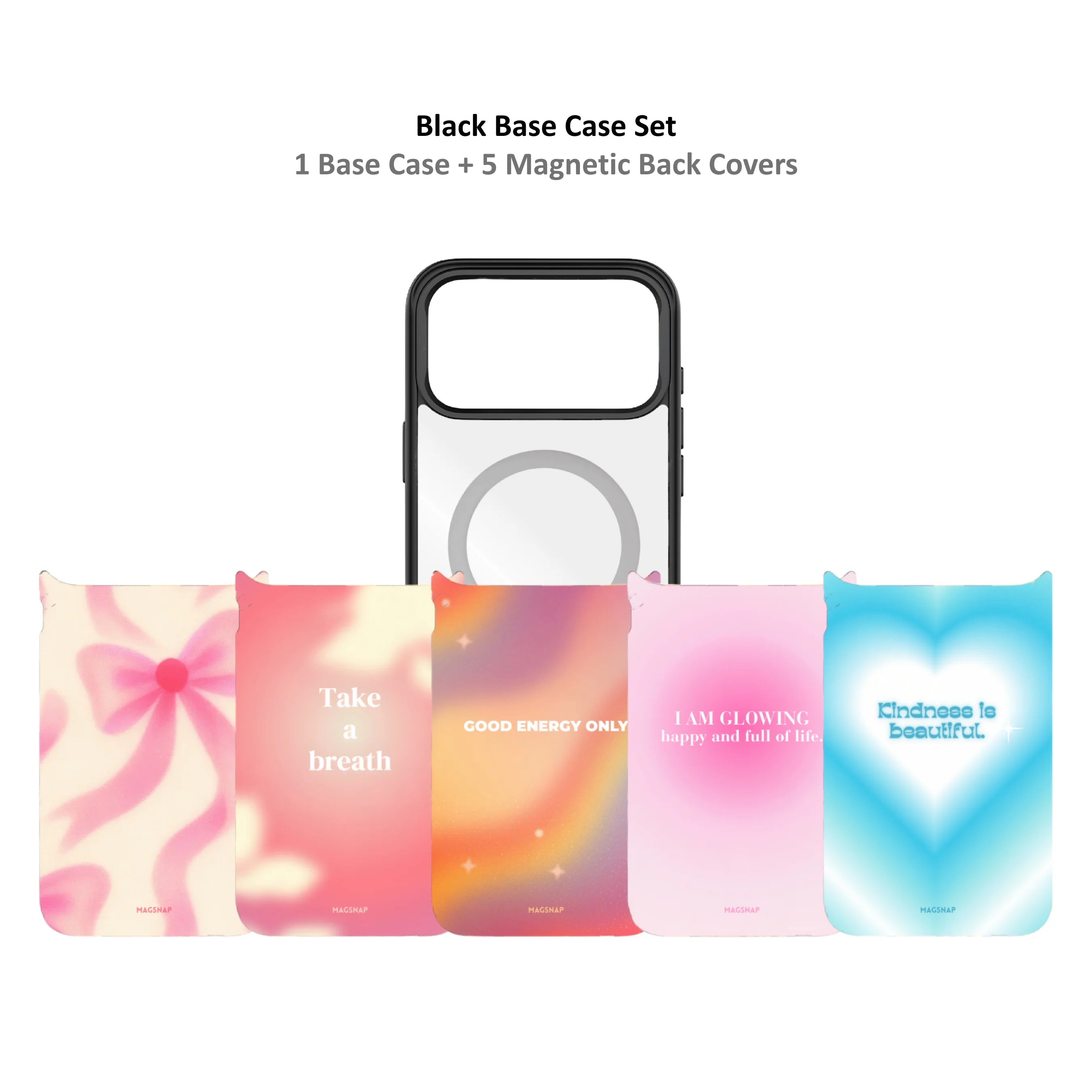 MagSnap magnetic phone case bundle with pastel aura gradient backplates
