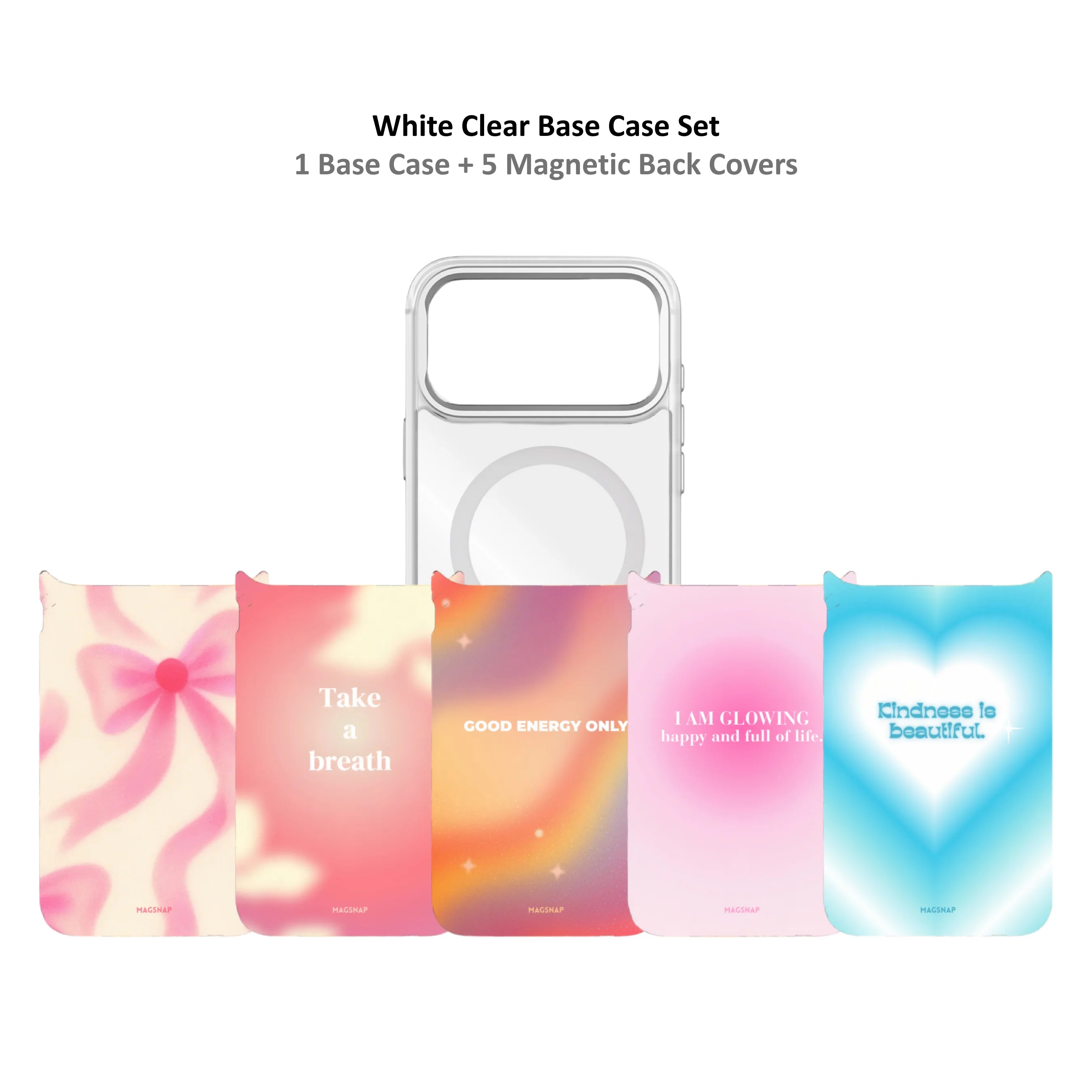 MagSnap magnetic phone case bundle with pastel aura gradient backplates