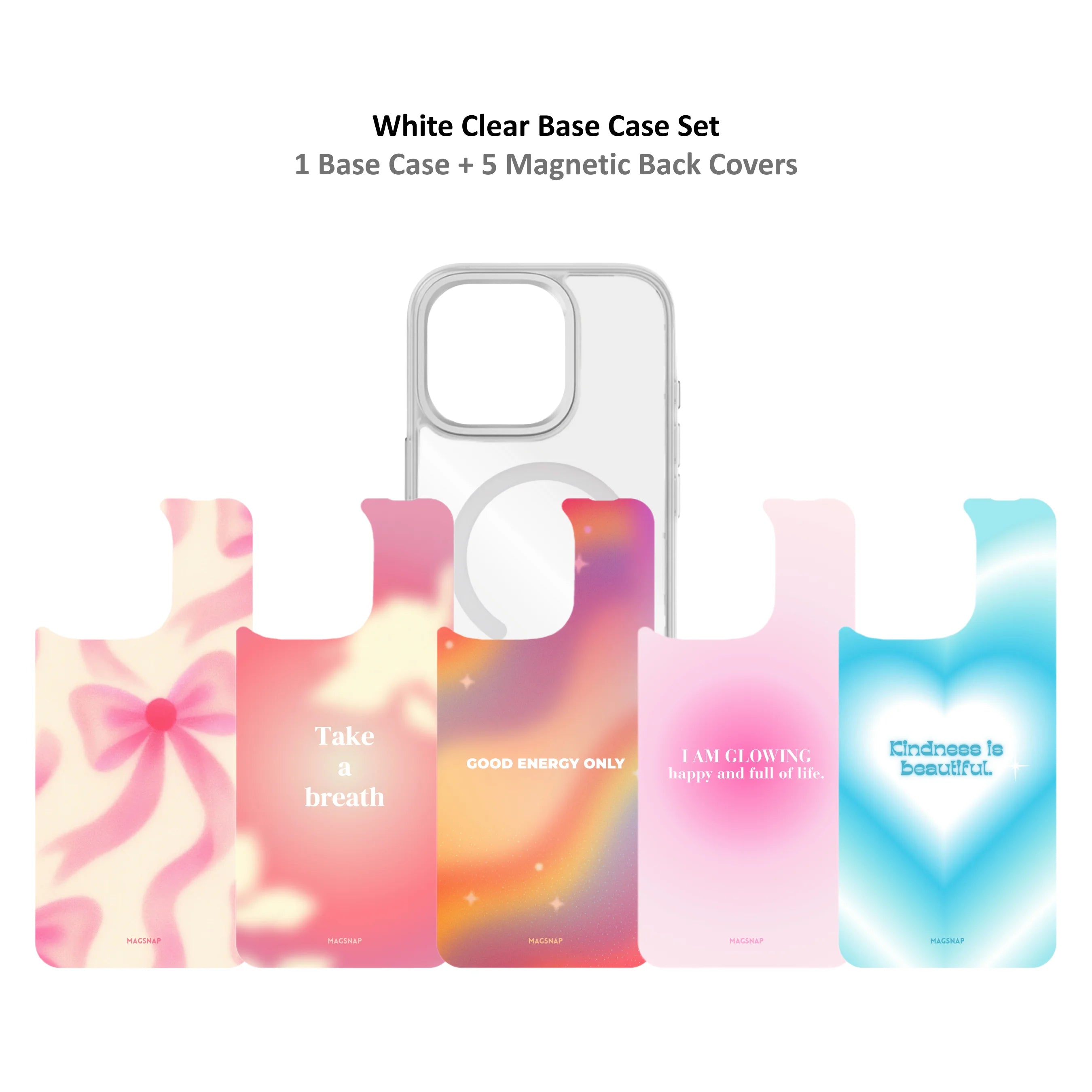 MagSnap magnetic phone case bundle with pastel aura gradient backplates