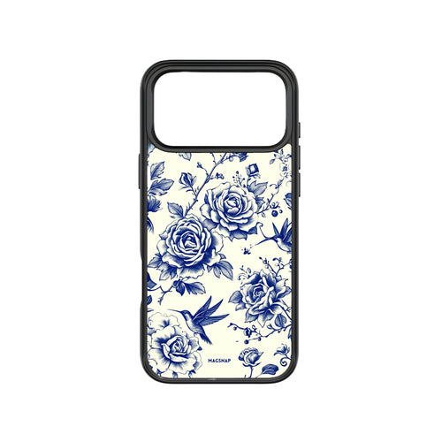 MagSnap magnetic phone case with azure blue floral botanical artwork