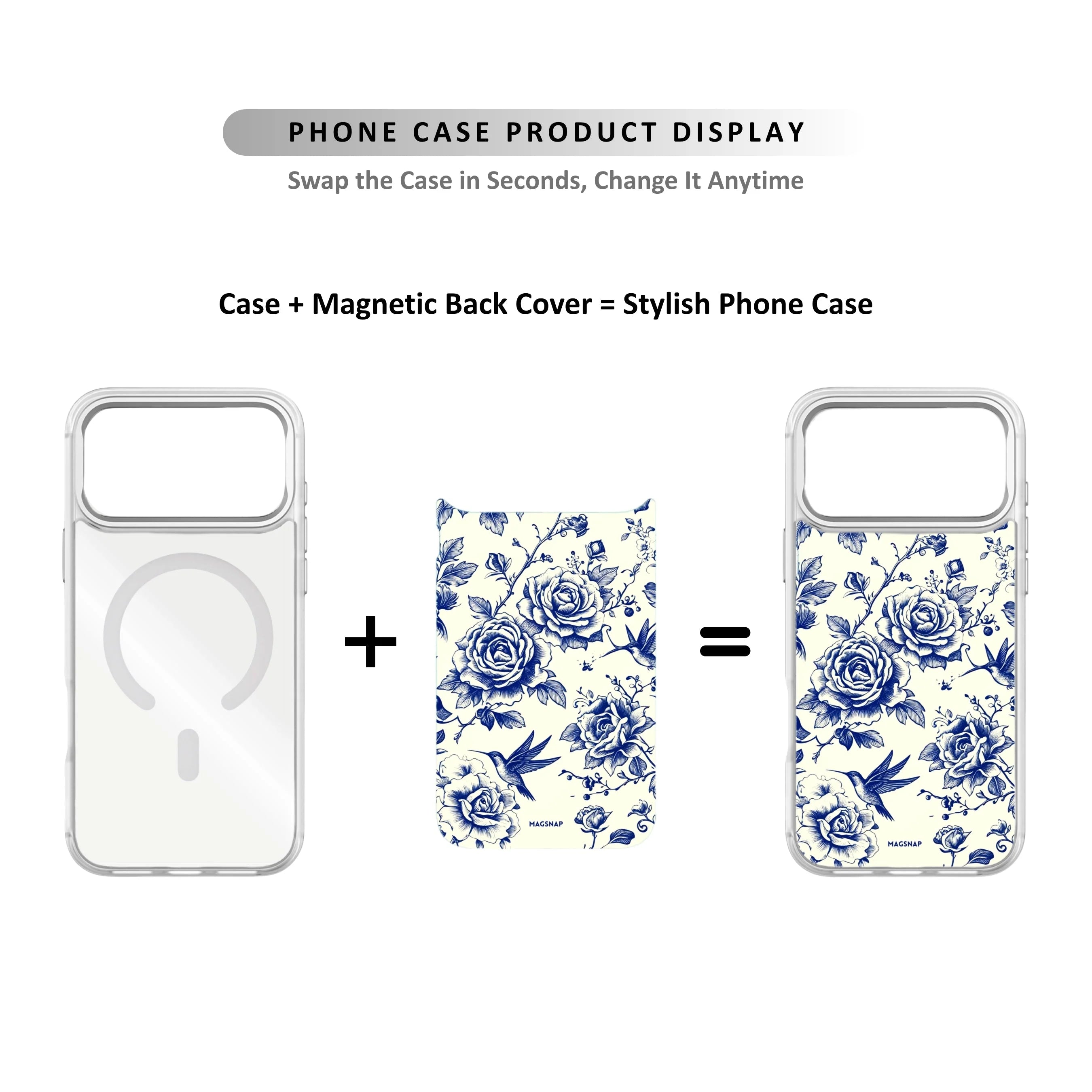 MagSnap magnetic phone case with azure blue floral botanical artwork