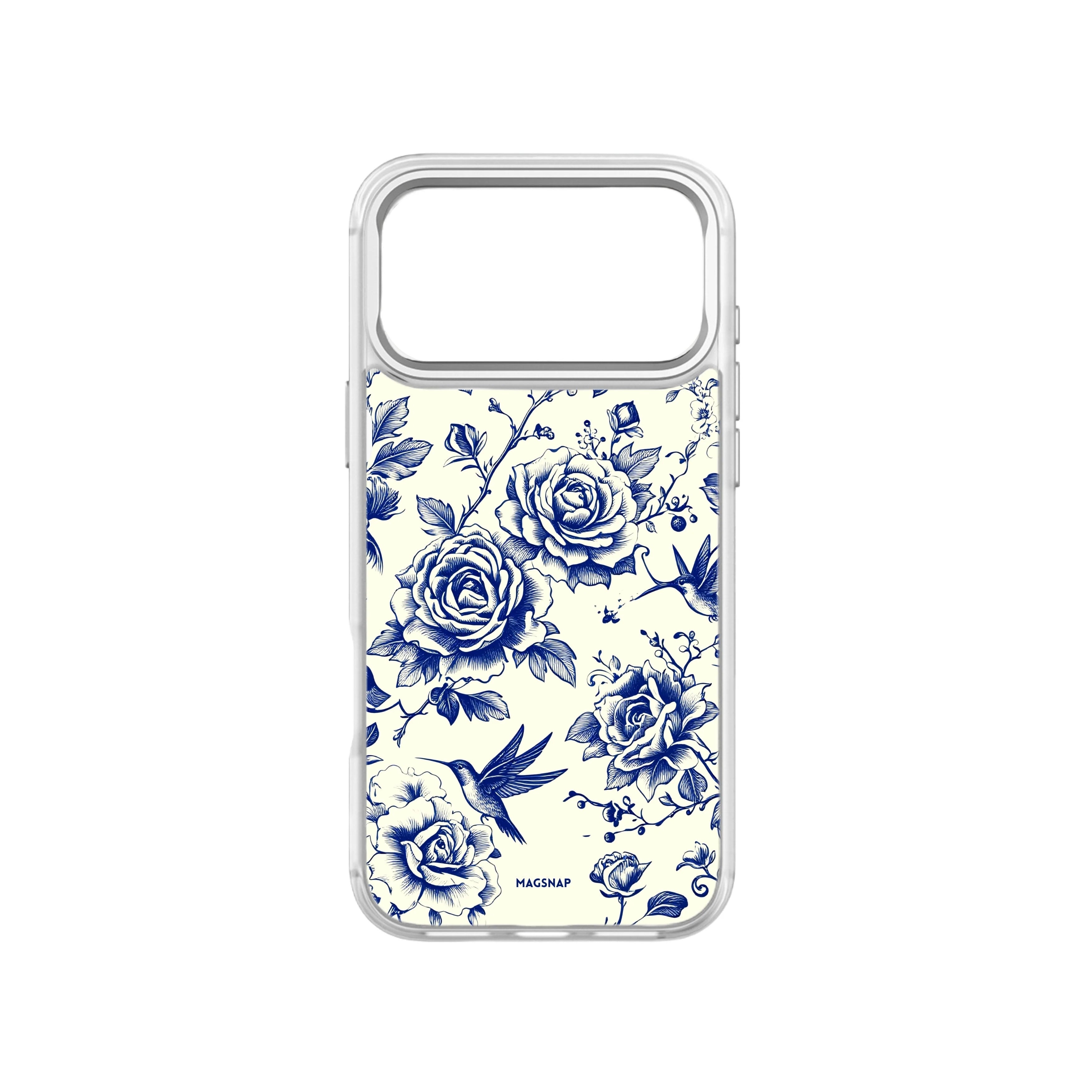 MagSnap magnetic phone case with azure blue floral botanical artwork