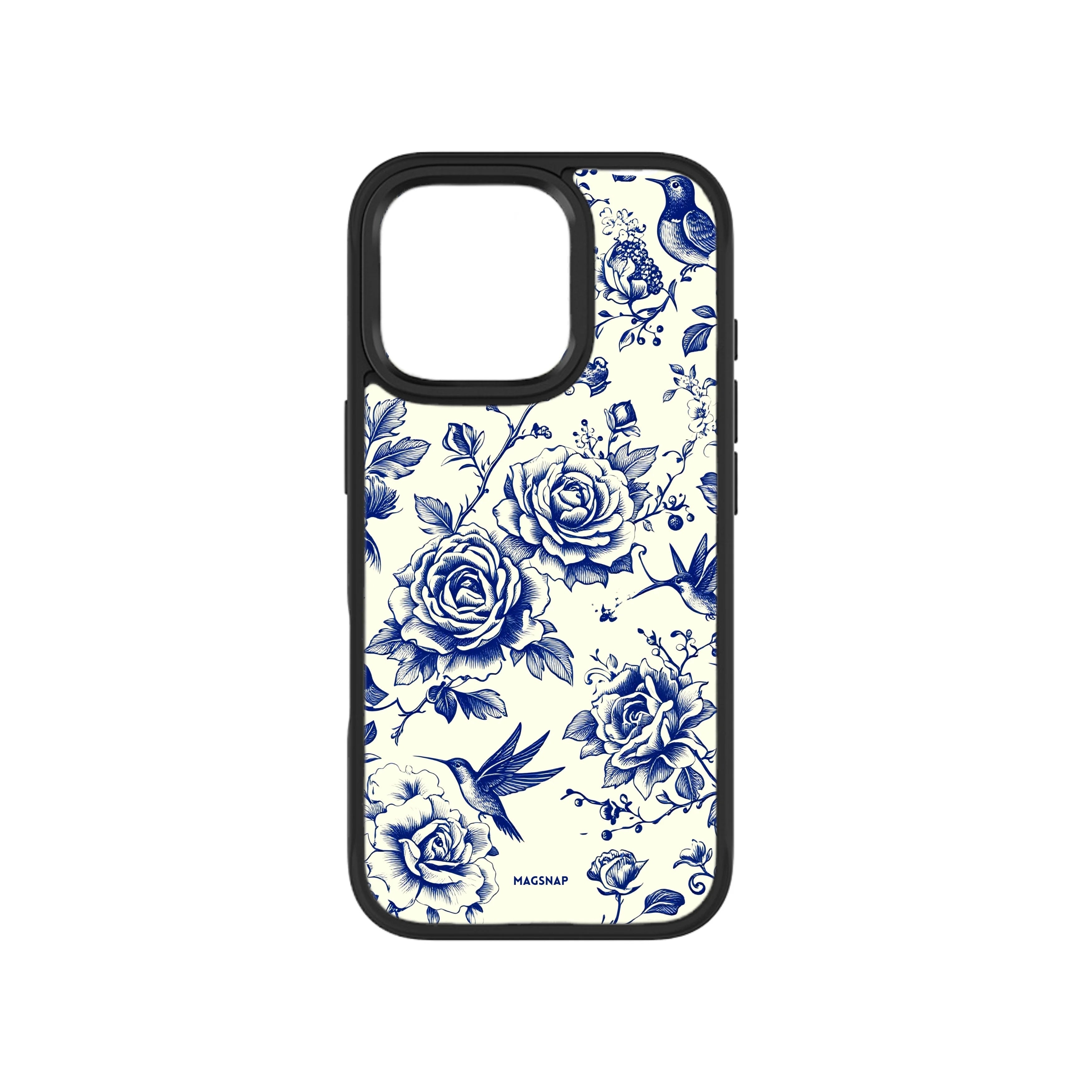 MagSnap magnetic phone case with azure blue floral botanical artwork