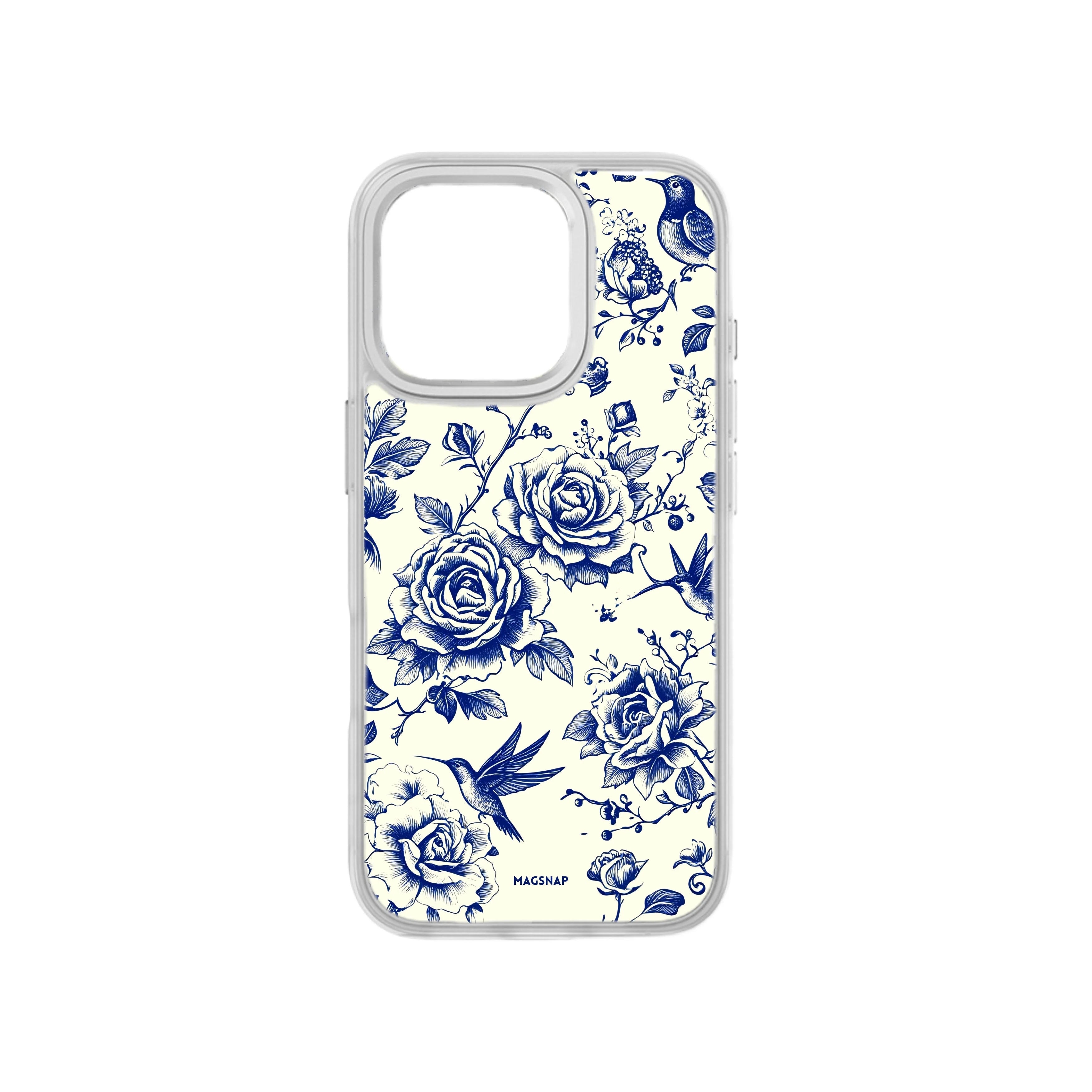 MagSnap magnetic phone case with azure blue floral botanical artwork