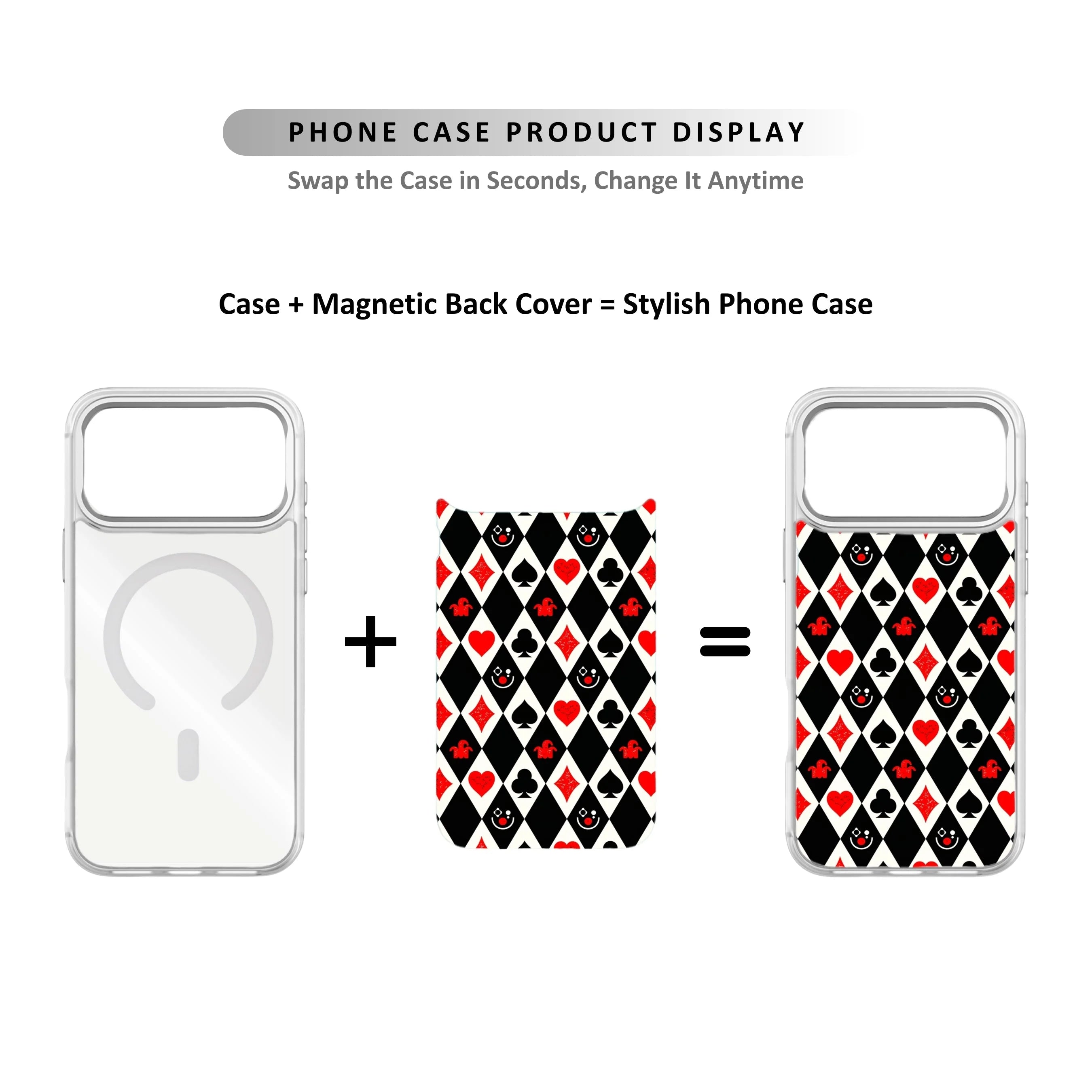 MagSnap magnetic phone case with black harlequin geometric checker pattern