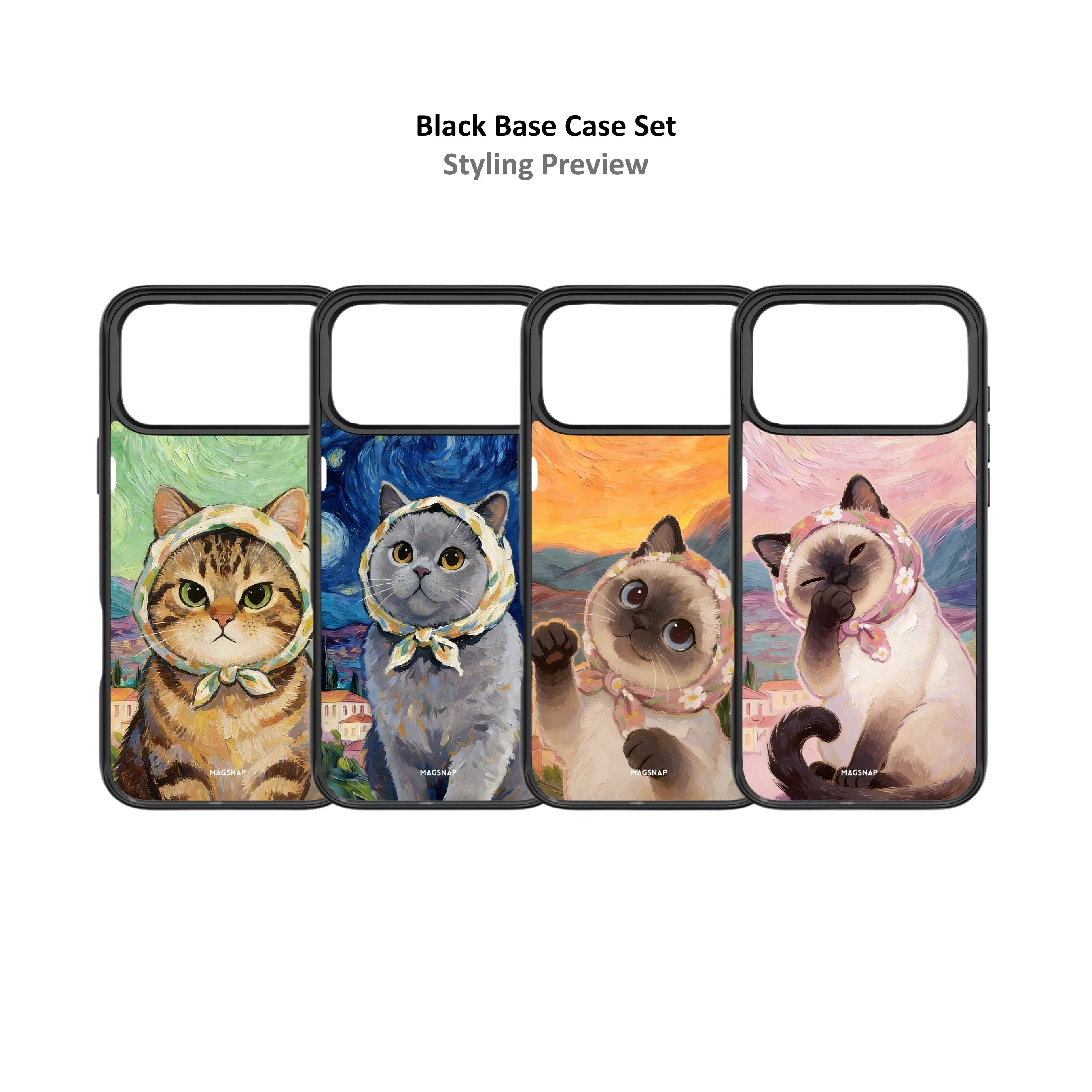 MagSnap magnetic phone case bundle with art gallery cat illustration designs