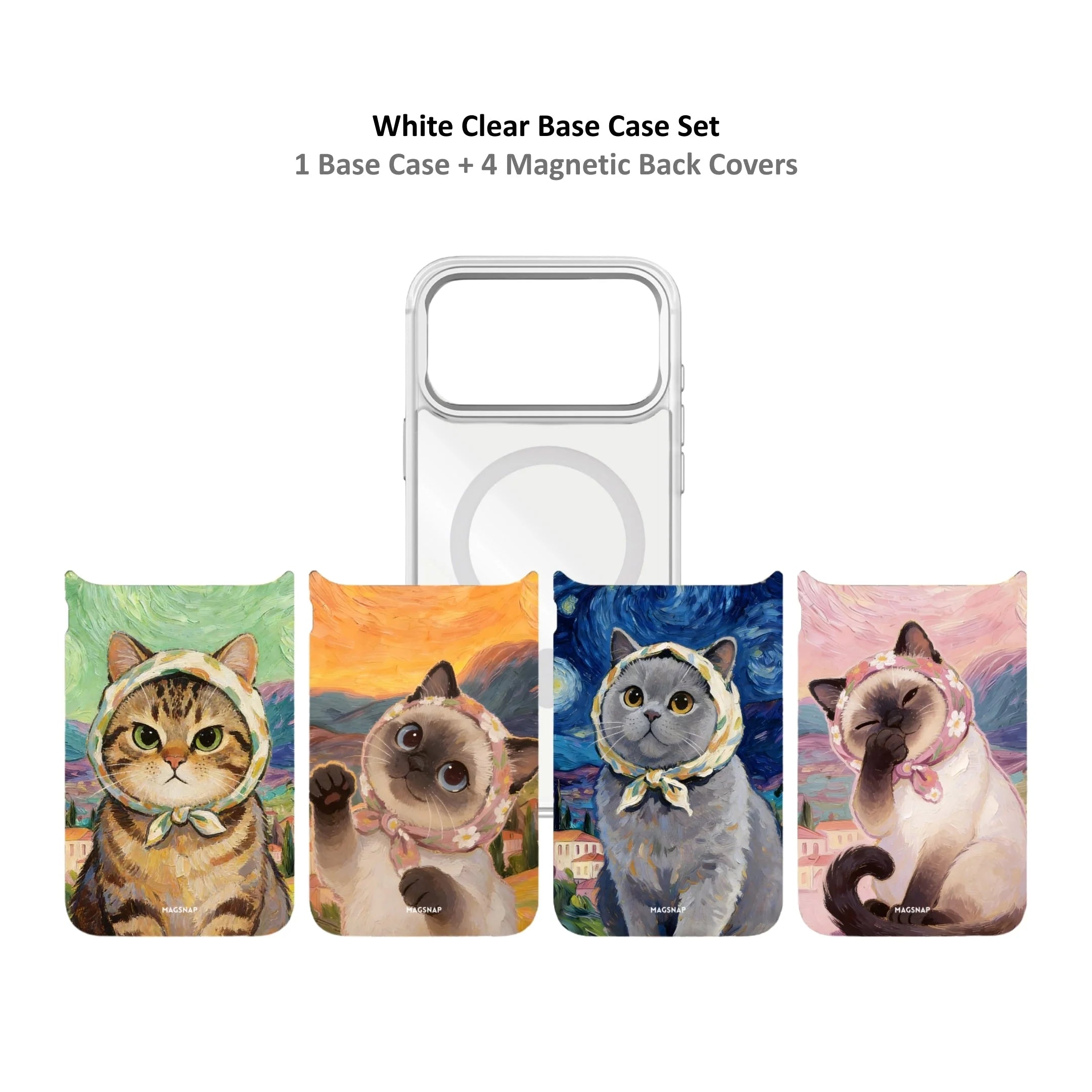 MagSnap magnetic phone case bundle with art gallery cat illustration designs