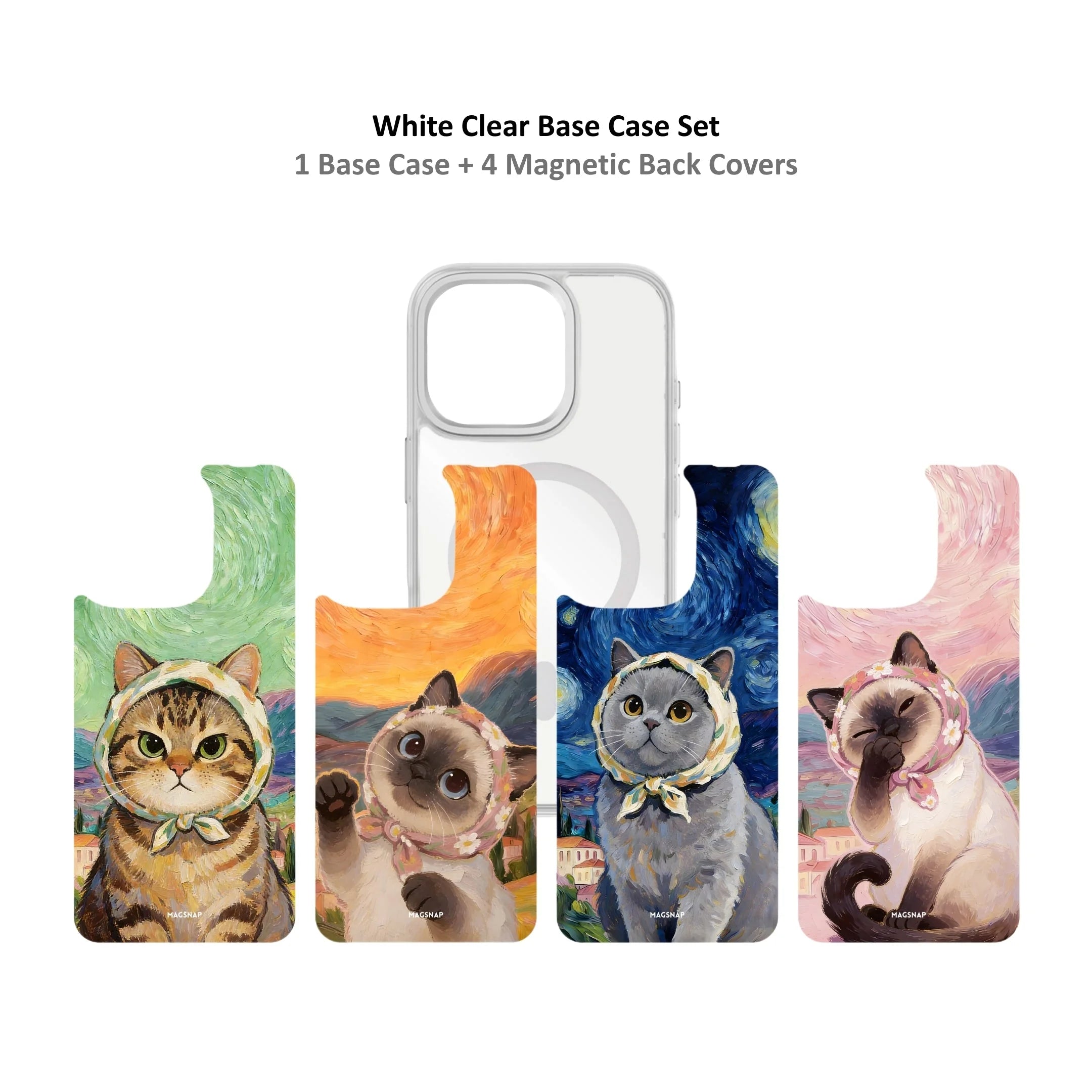 MagSnap magnetic phone case bundle with art gallery cat illustration designs