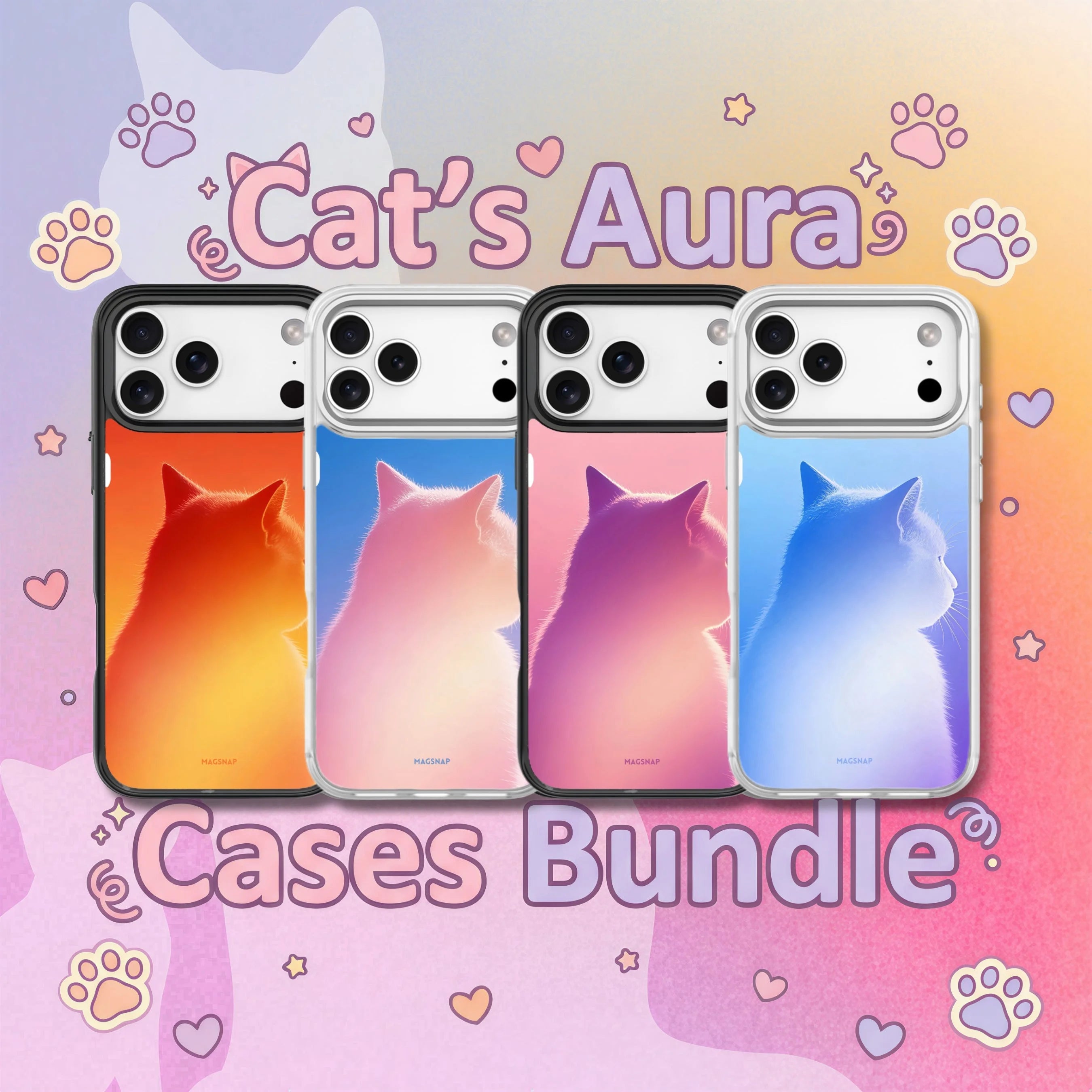 MagSnap magnetic phone case bundle with gradient cat aura silhouette backplates