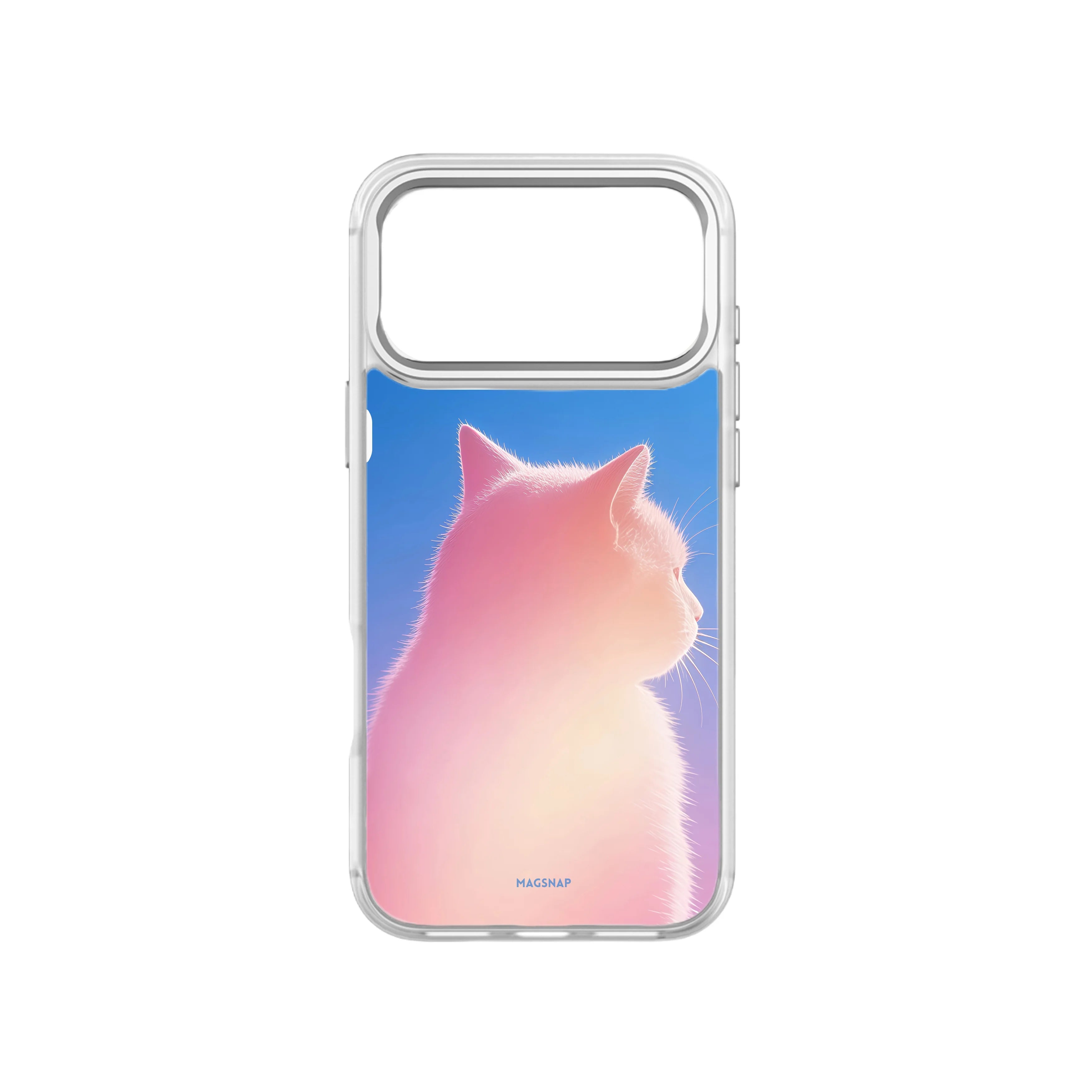 MagSnap magnetic phone case with pink orange gradient cat sweetheart silhouette
