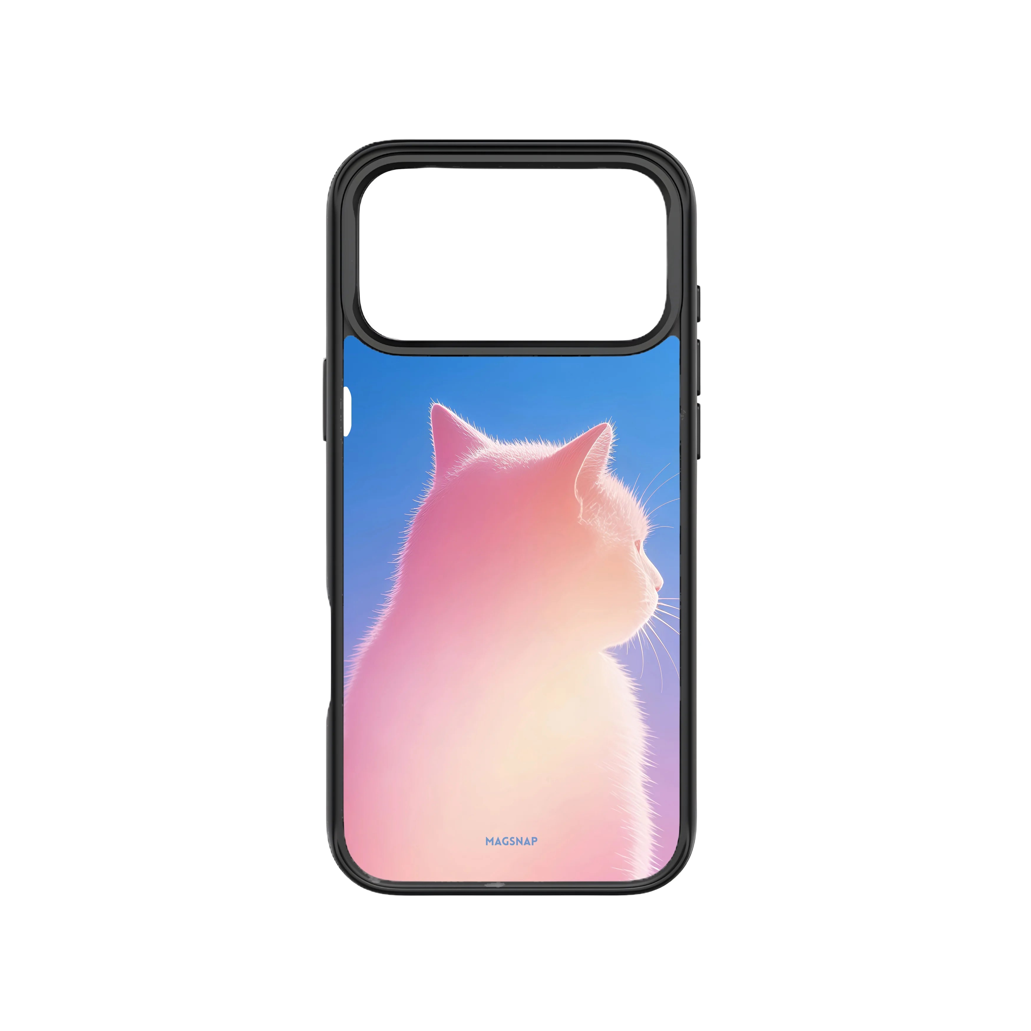 MagSnap magnetic phone case with pink orange gradient cat sweetheart silhouette