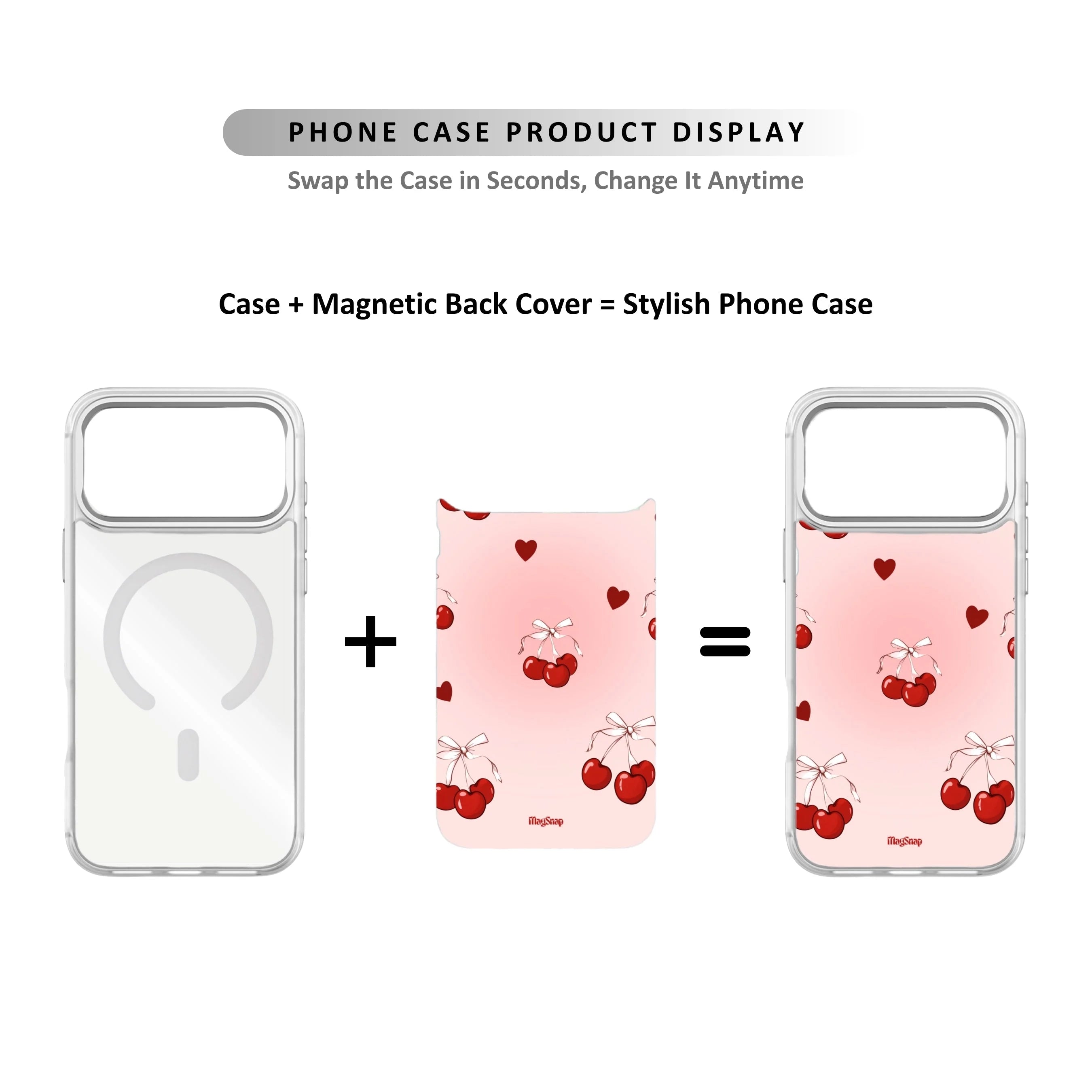 MagSnap magnetic phone case with cherry sweetheart cute romantic artwork