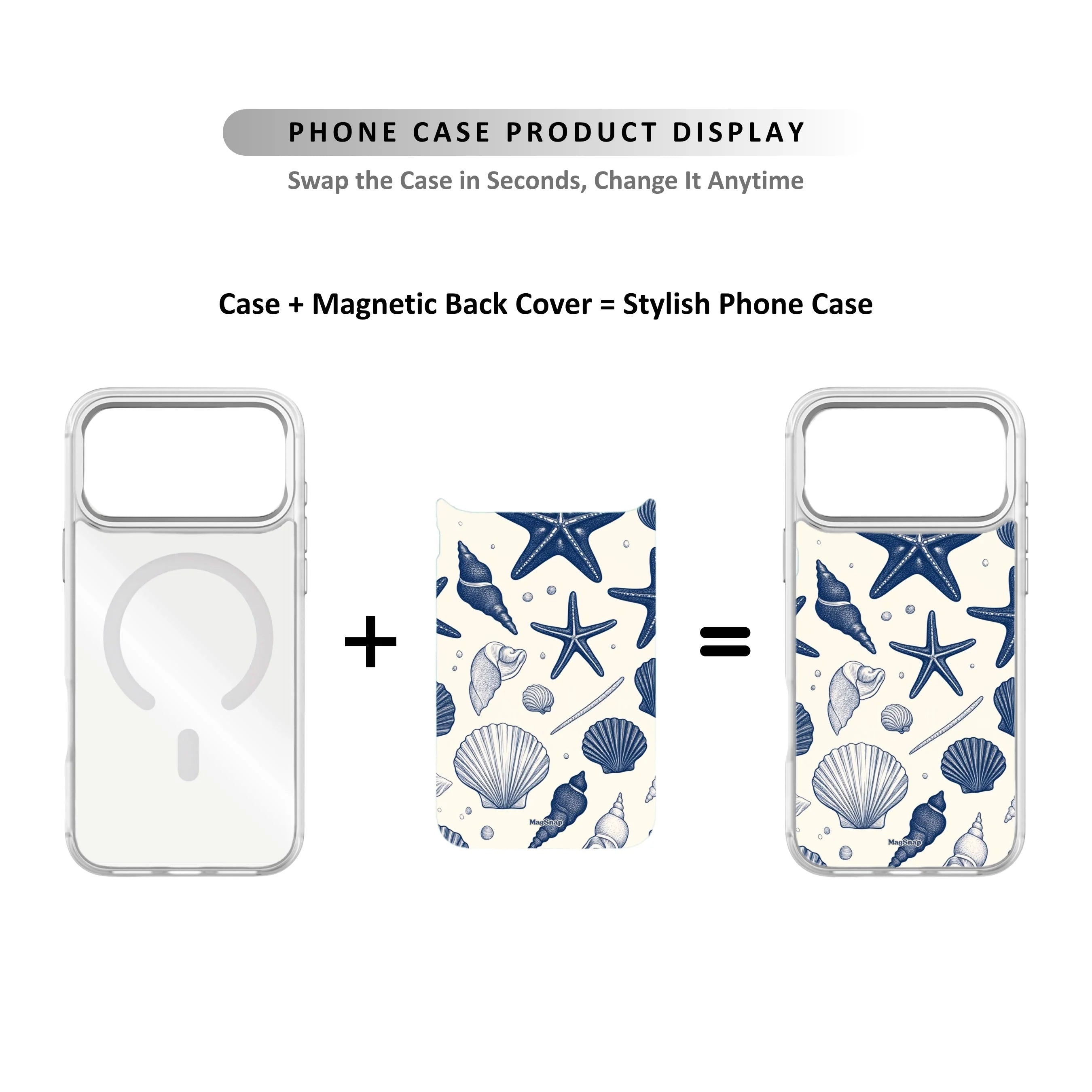 MagSnap magnetic phone case with deep sea shells and coastal ocean artwork