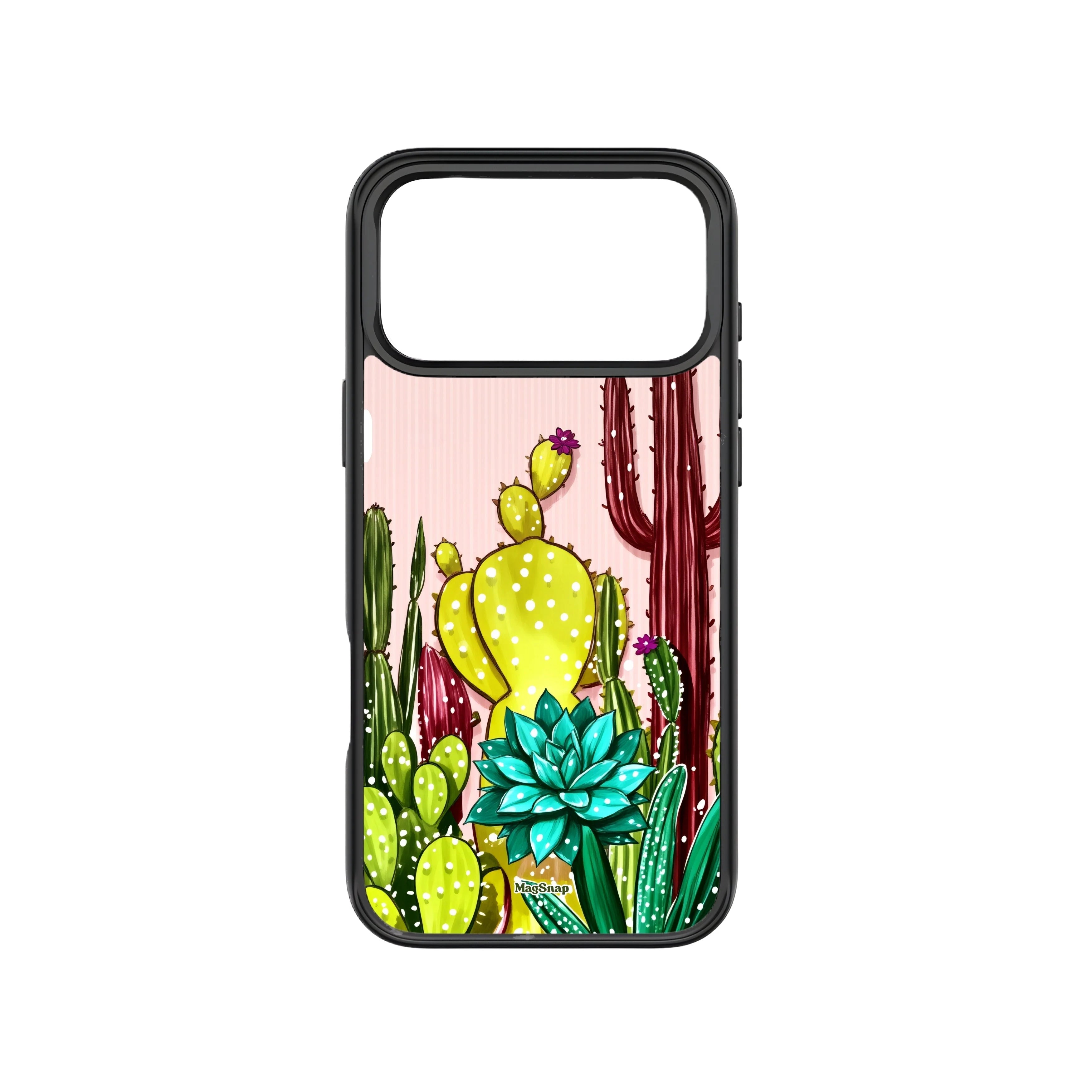 MagSnap magnetic phone case with cactus desert bloom oasis botanical artwork