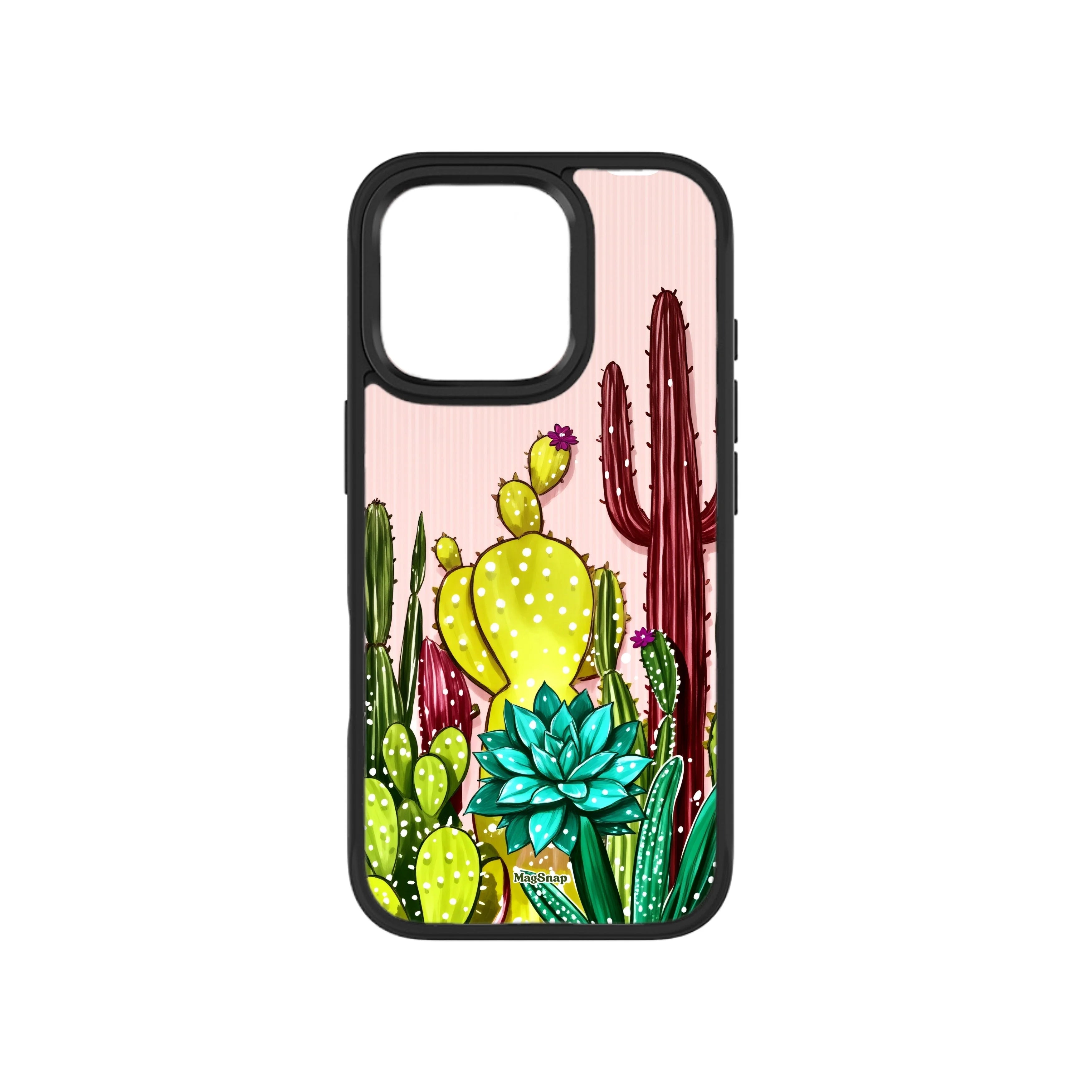 MagSnap magnetic phone case with cactus desert bloom oasis botanical artwork