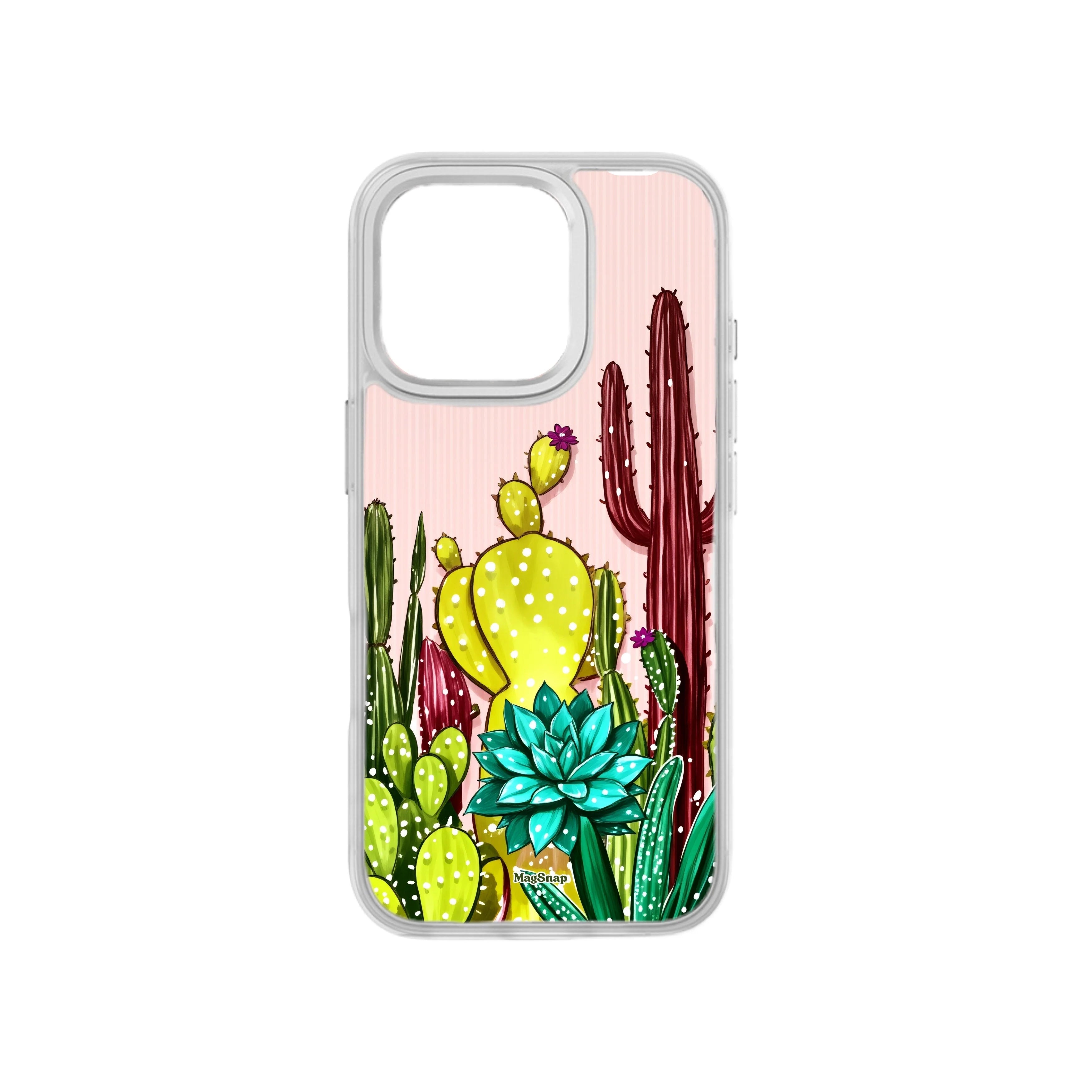 MagSnap magnetic phone case with cactus desert bloom oasis botanical artwork