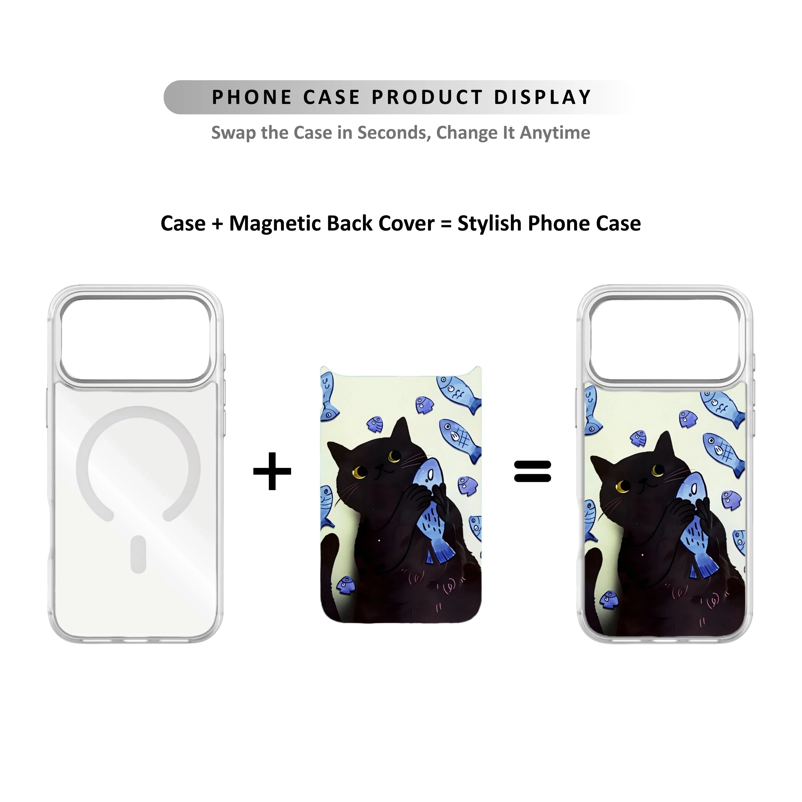 MagSnap magnetic phone case with fish lover cat playful artwork