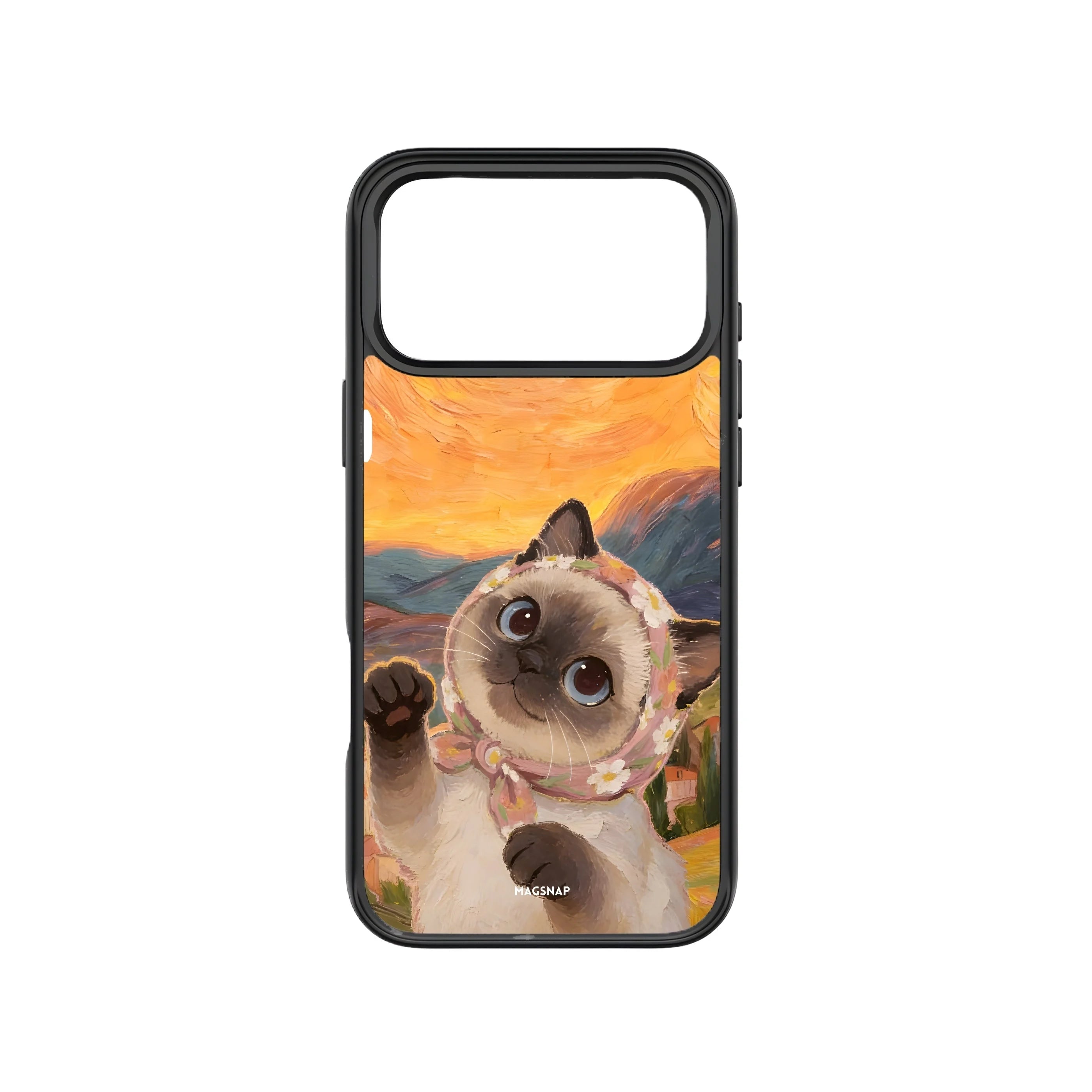 MagSnap magnetic phone case with golden hour warm cat artwork
