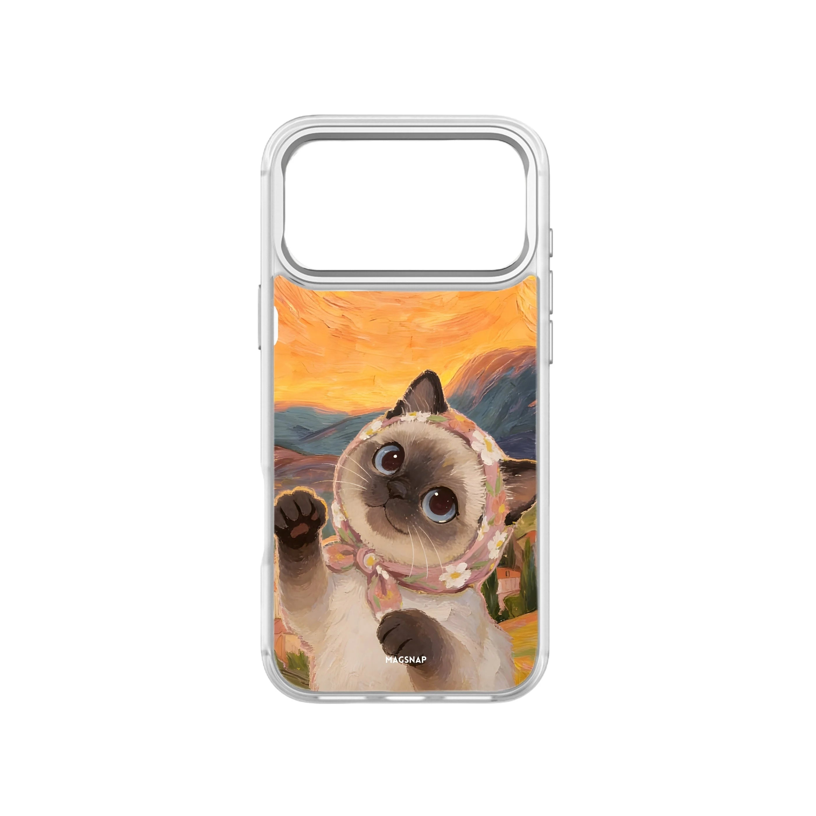 MagSnap magnetic phone case with golden hour warm cat artwork
