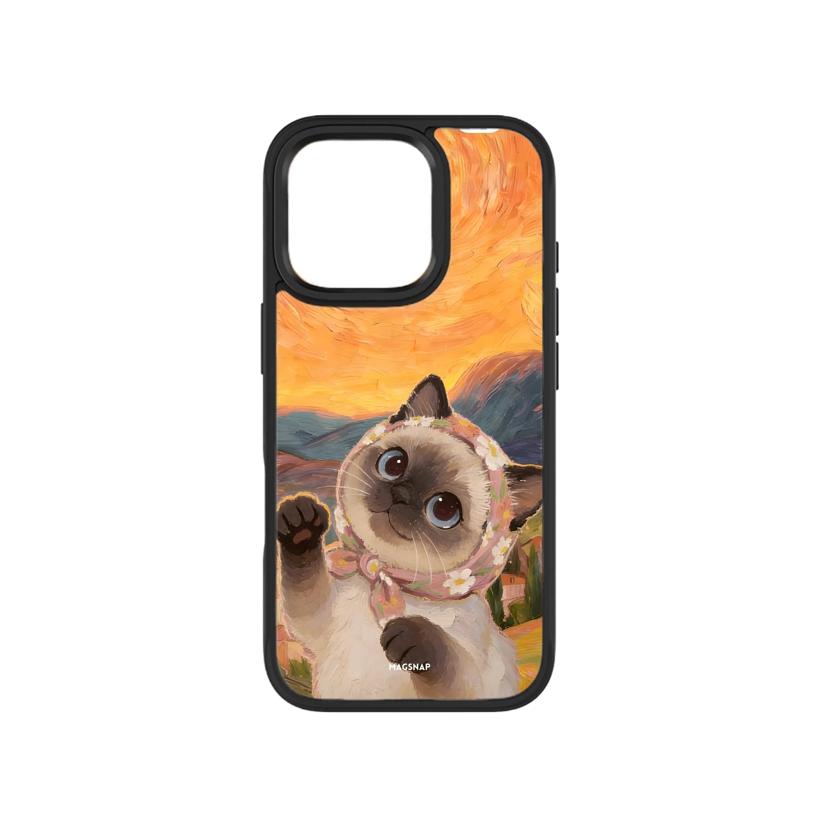 MagSnap magnetic phone case with golden hour warm cat artwork