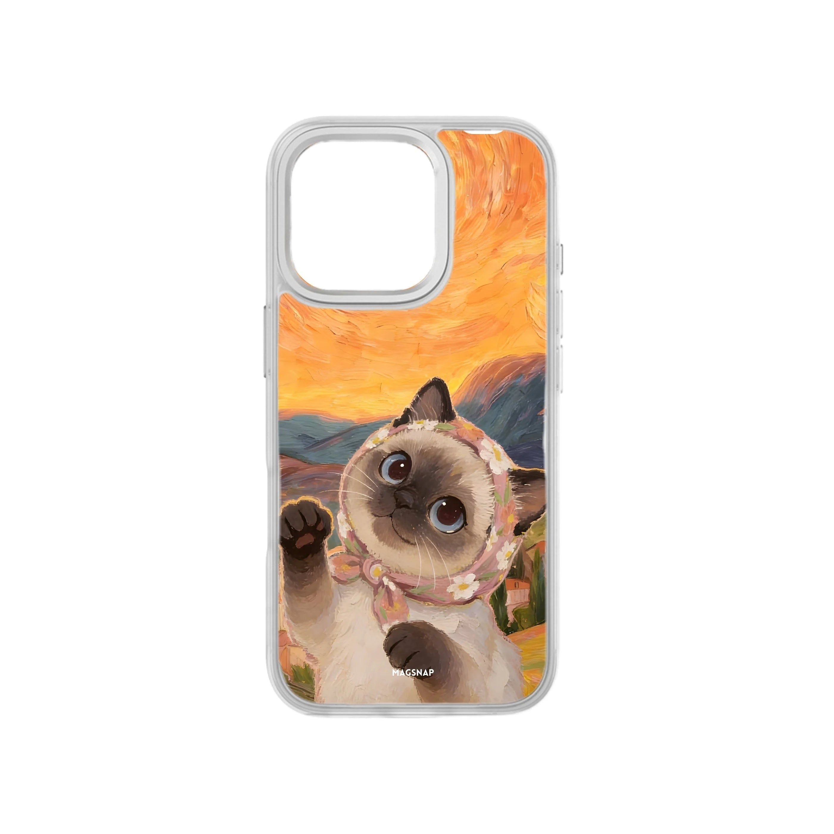 MagSnap magnetic phone case with golden hour warm cat artwork