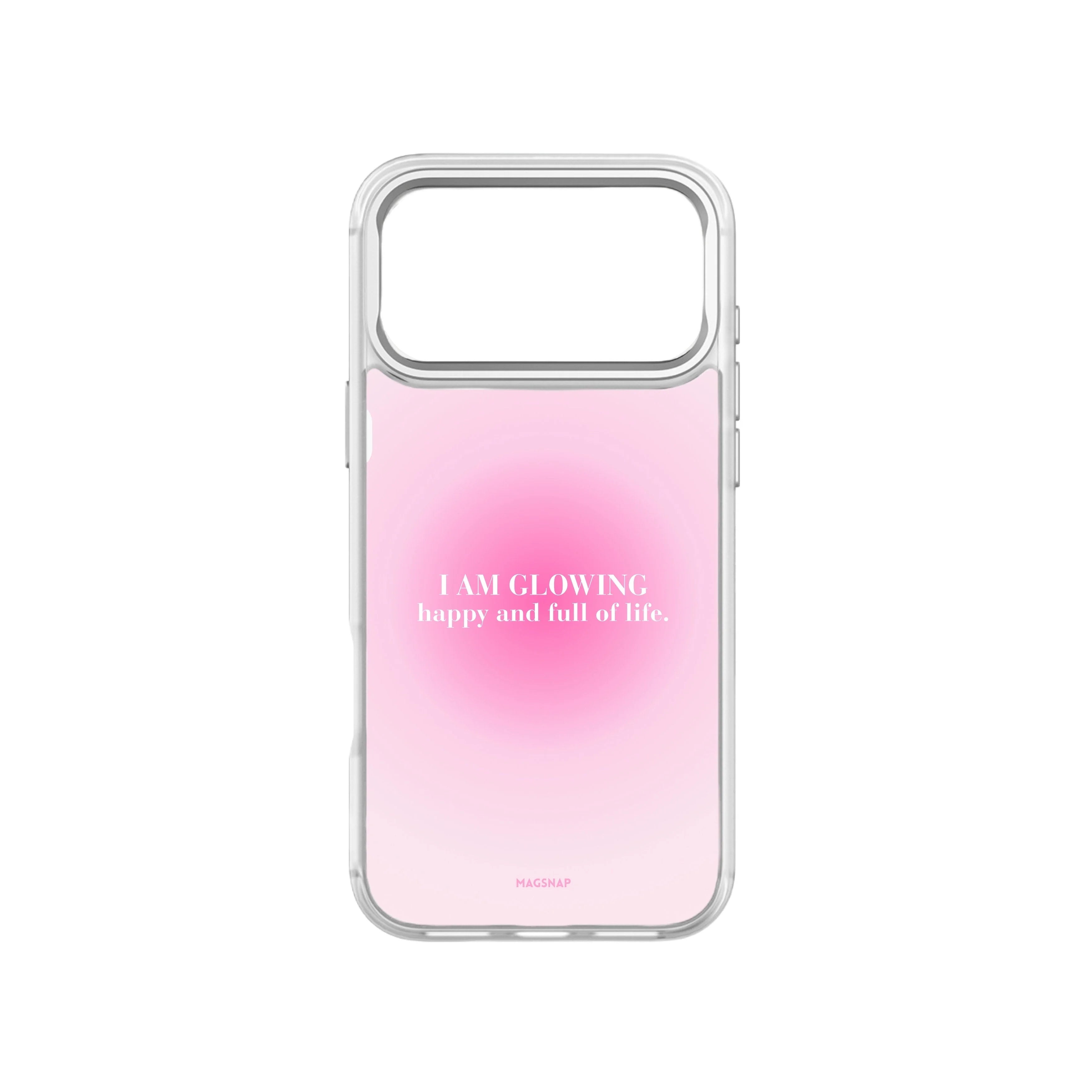 MagSnap magnetic phone case with I AM GLOWING affirmation quote design
