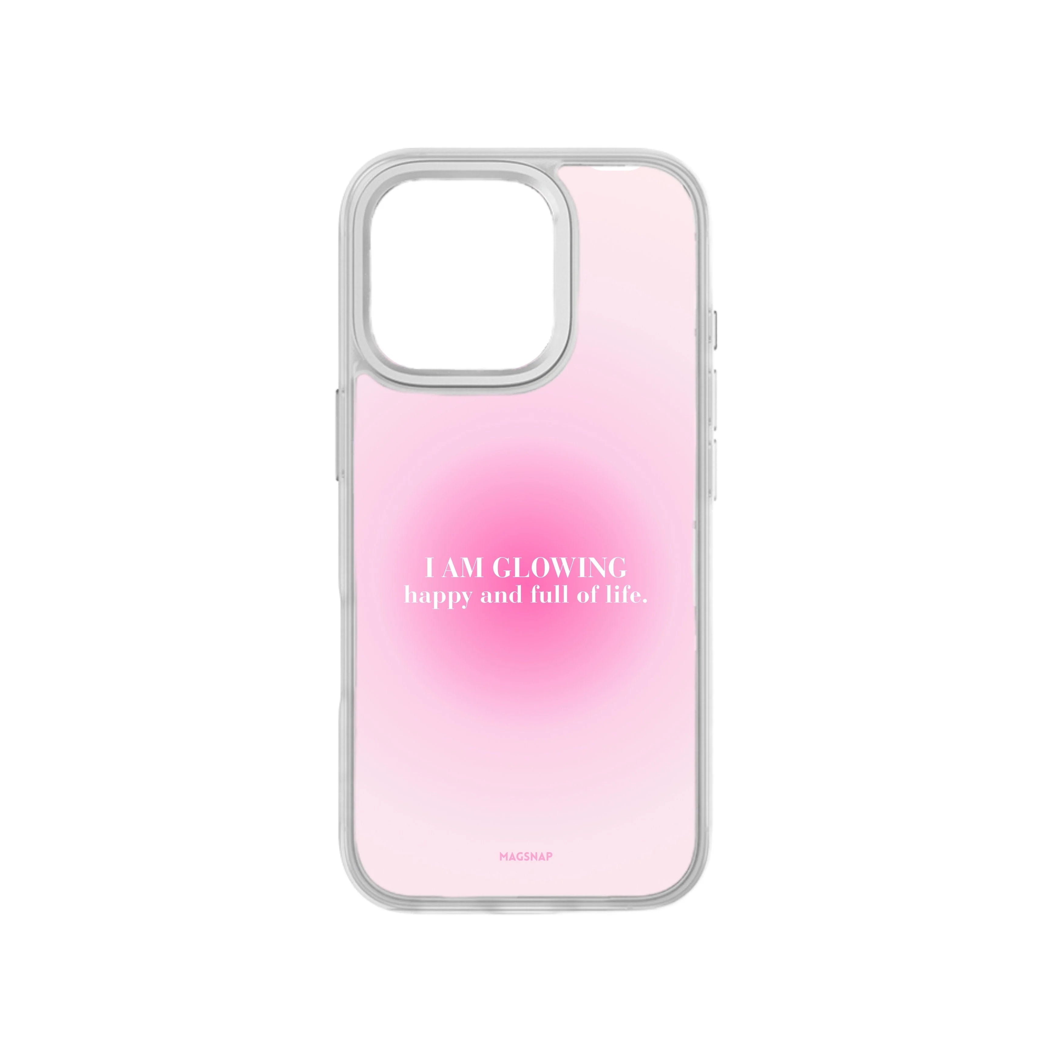 MagSnap magnetic phone case with I AM GLOWING affirmation quote design